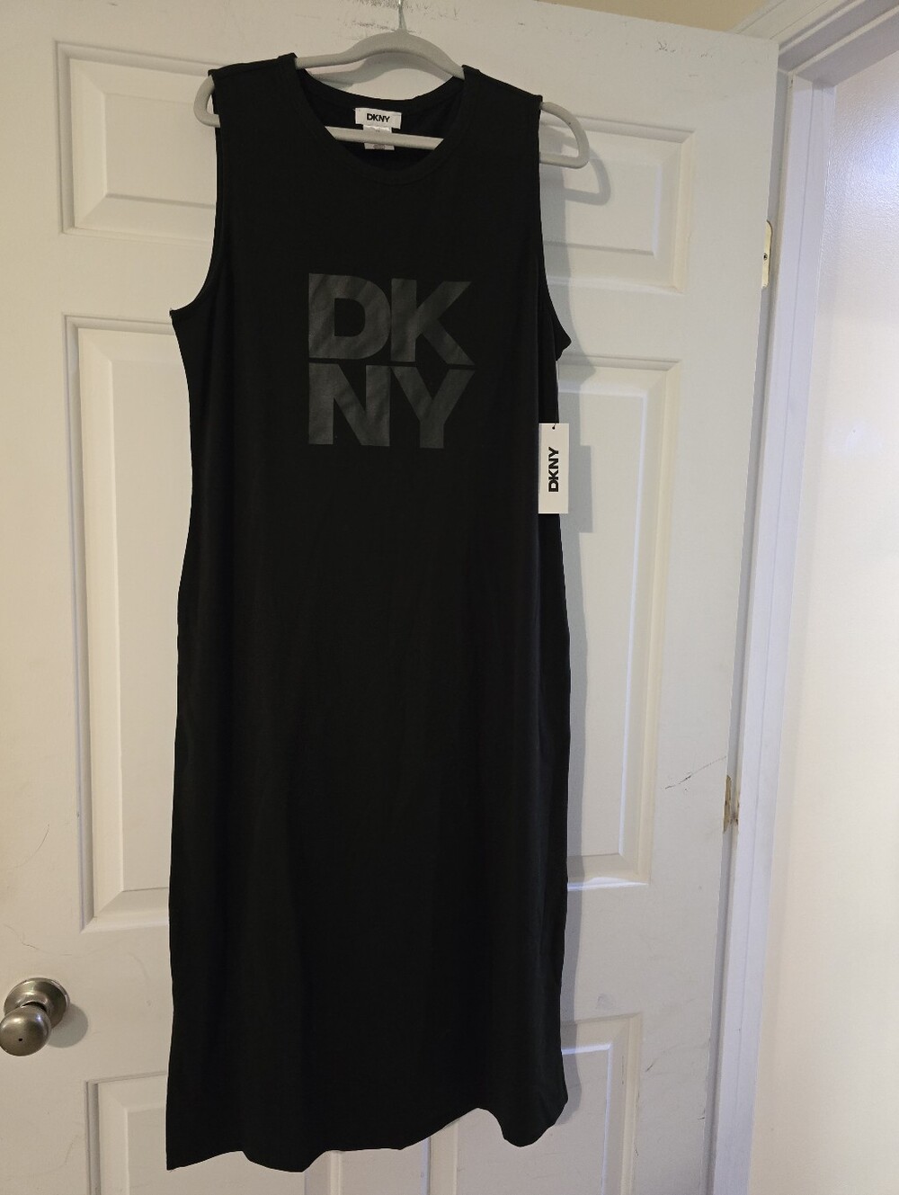 DKNY Black Sleeveless Logo Midi Dress